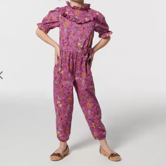 Janie and Jack Pink Violet Floral Ruffle Jumpsuit SIZE 4 - Picture 1 of 4